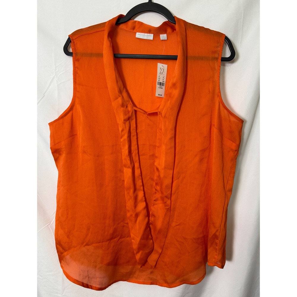 New York & Company Orange Sleeveless Tie Neck Blouse XL NWT 5144 194